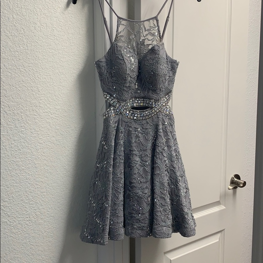 Silver Lace and Rinestone Cutout Dress